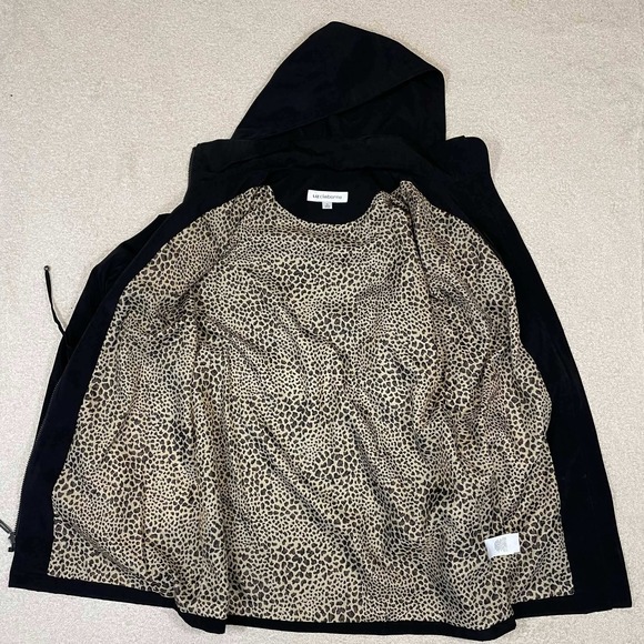 Liz Claiborne Womens Black Anorak Jacket Leopard Lining XL Drawstring Waist - Picture 4 of 12